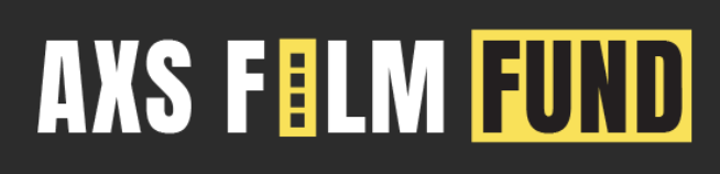 black and gold background with bold white and black letters. Text: AXS FILM FUND
