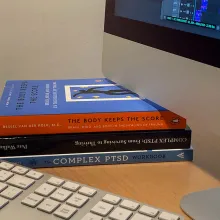 An image of Miranda Yousef’s editing suite: mental health resources creating a much-needed work-wellness balance for the editor. Image courtesy of the author.